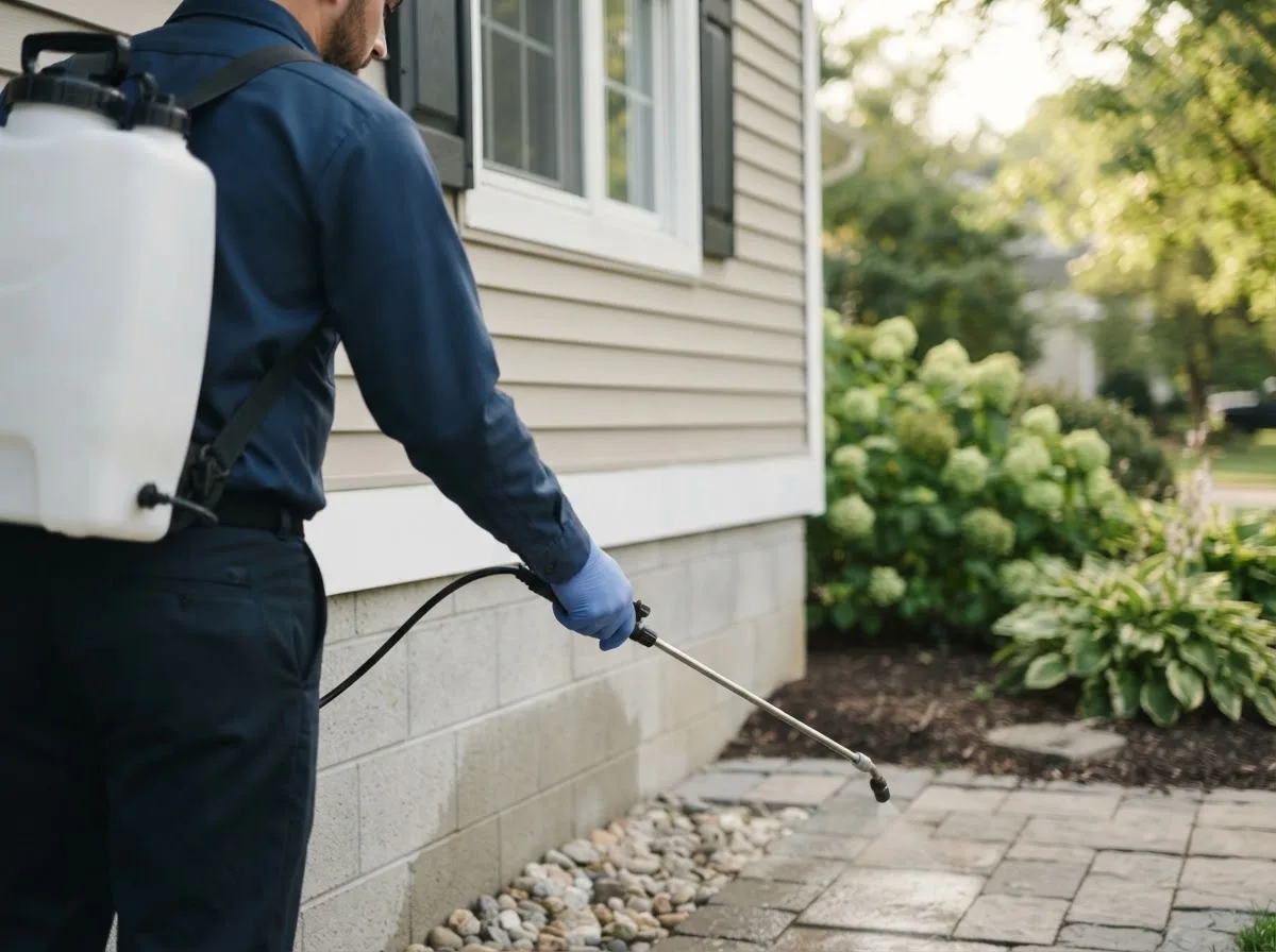 Pest control technician inspecting a home in Paige, TX